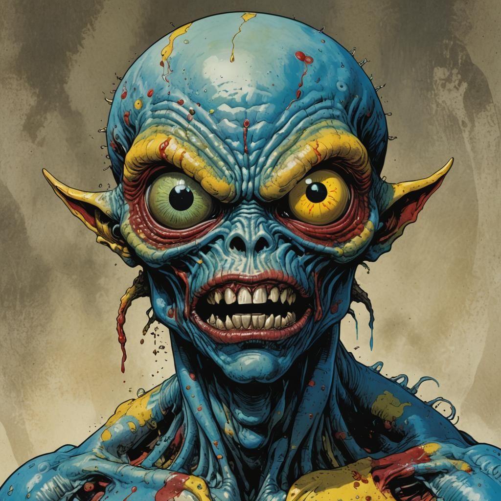 Red-Eyed Alien Portrait in Comic Book Style