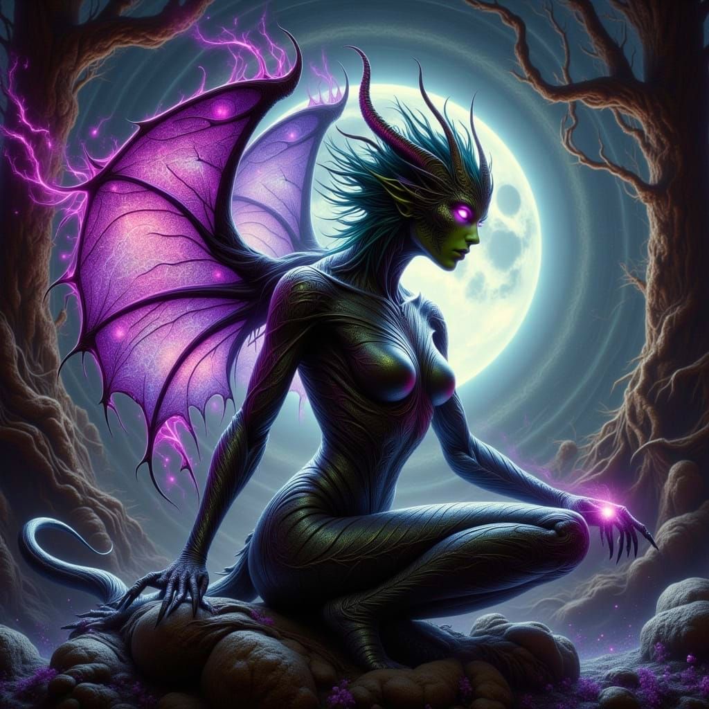 Fierce Dragon Fairy Goddess with Swirling Mystical Aura