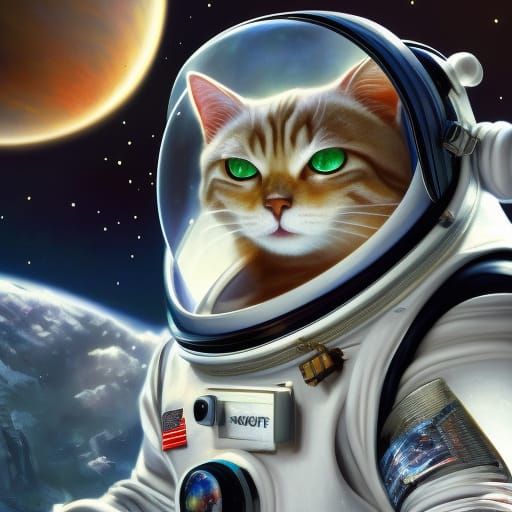 Astronaut Cat Portrait in Detailed Oil Painting Style