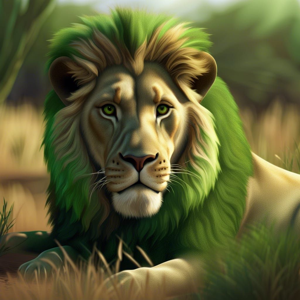 Green Lion Roaming the Savannah in 8K