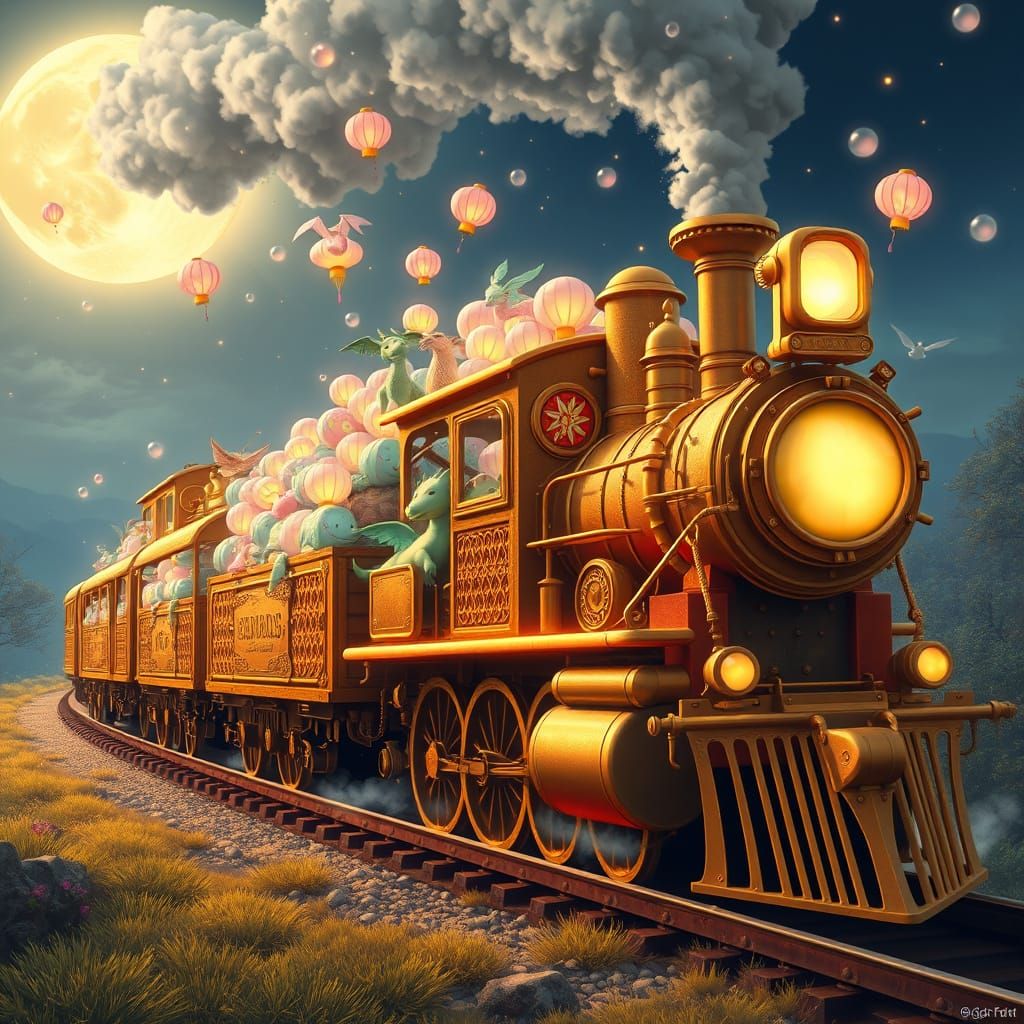 Golden Whimsy Train with Enchanted Cargo