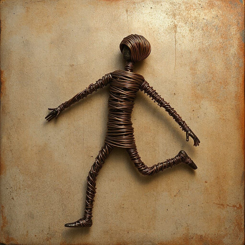 Dynamic Copper Wire Figure in Industrial Grunge Style