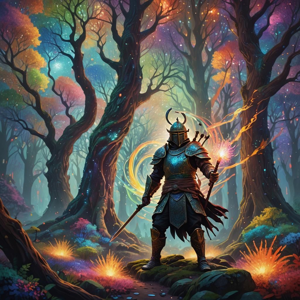 Fantasy Warrior in Pointillism Style