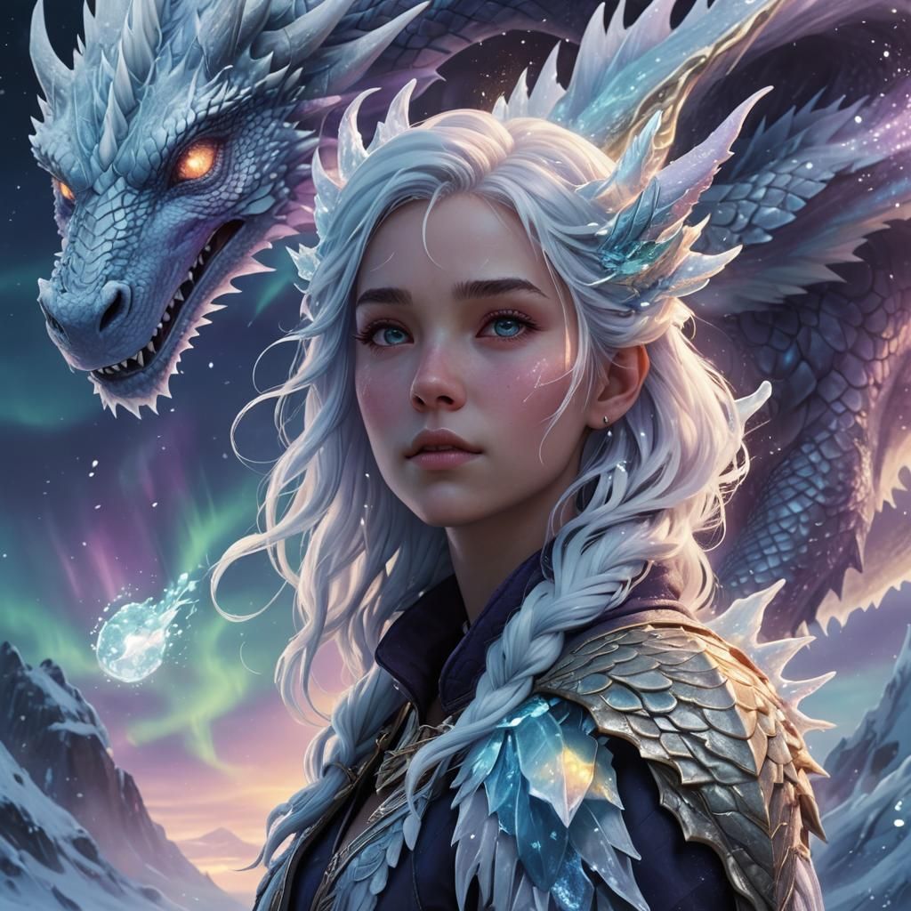 Icy Haired Girl with Ice Dragon Concept Art