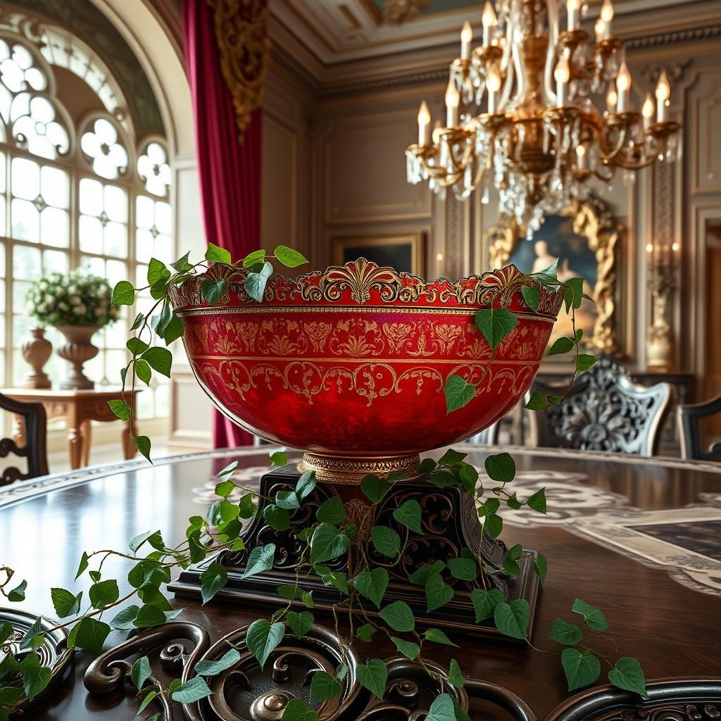 focus on a stunning enameled gilded cranberry boho glass mid...