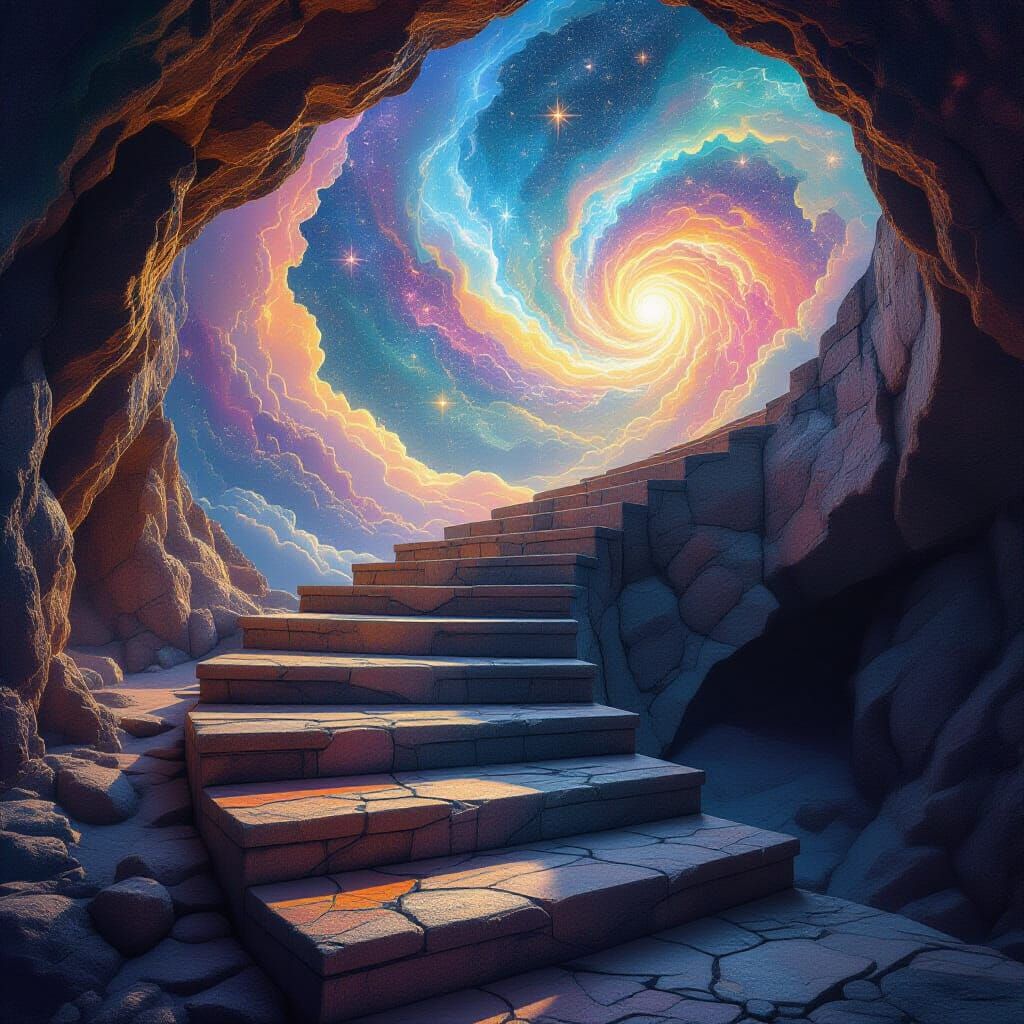 Cosmic Stone Steps to Nowhere in Astral Illustration Style