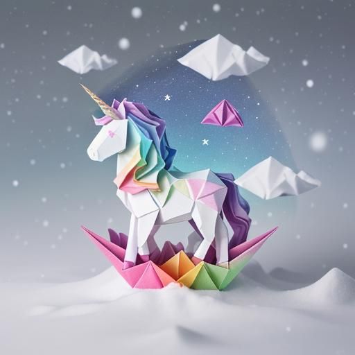 Rainbow Unicorn Farewell: Origami Papercraft Universe