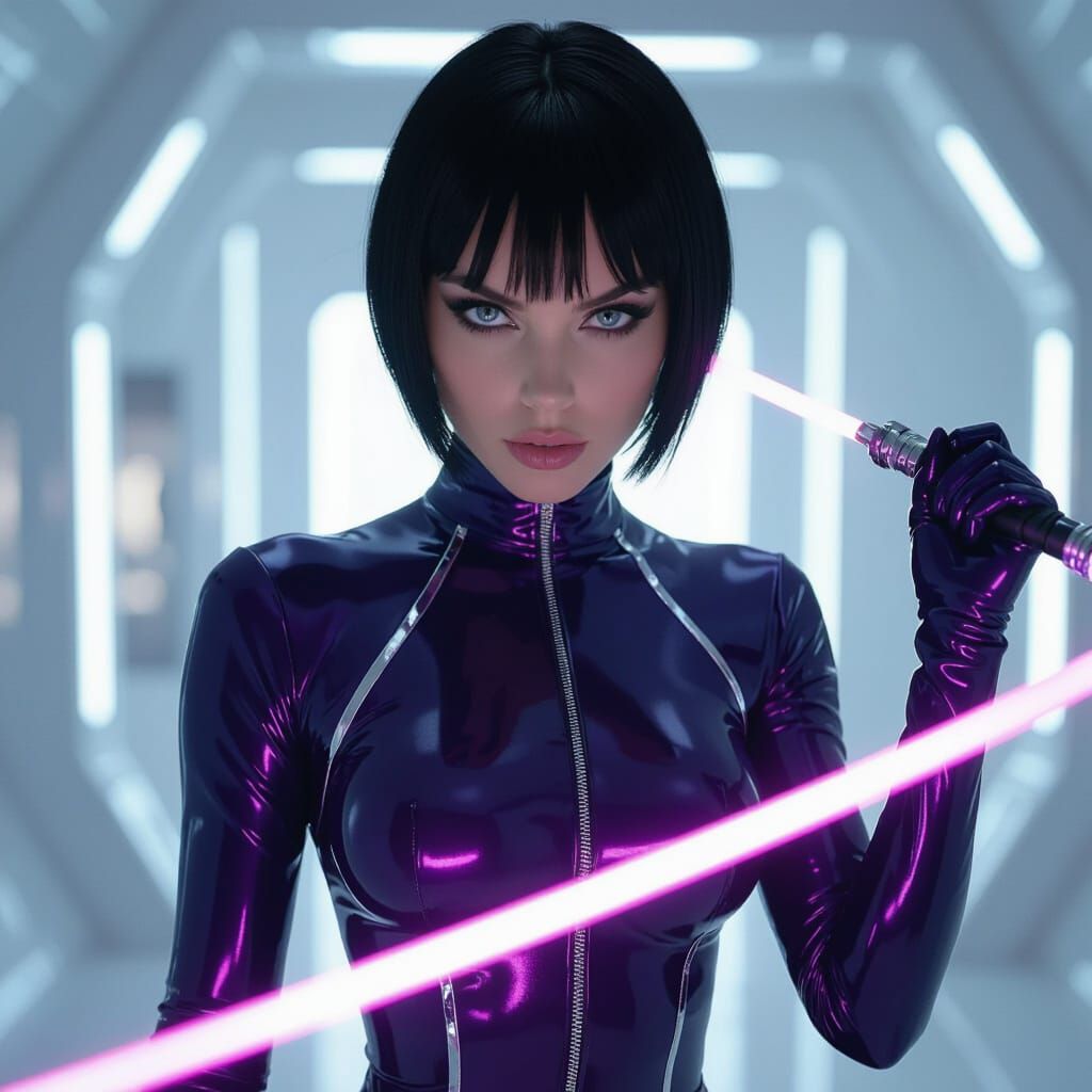 Woman in Latex Catsuit with Energy Whip