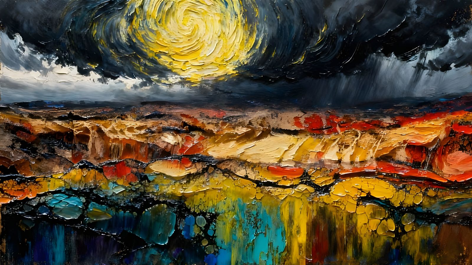 Encaustic Impasto Painting of a Textured Landscape