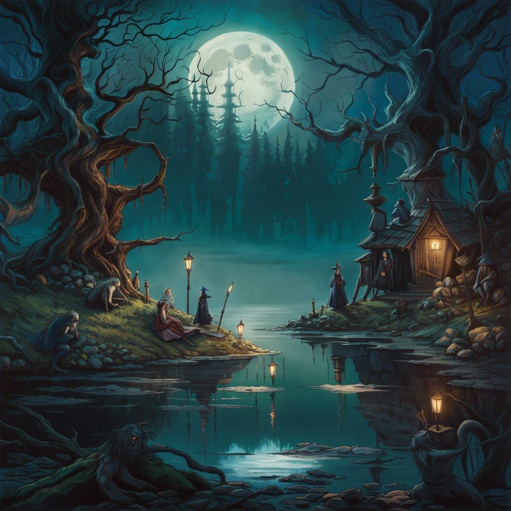 Scary Forest Reflection: Epic Digital Artwork