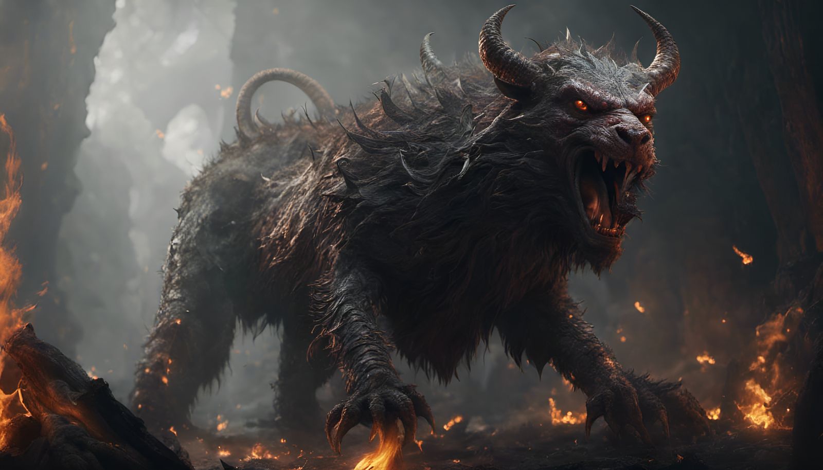 Demonic Furry Creature in Hellfire: A Dark Fantasy