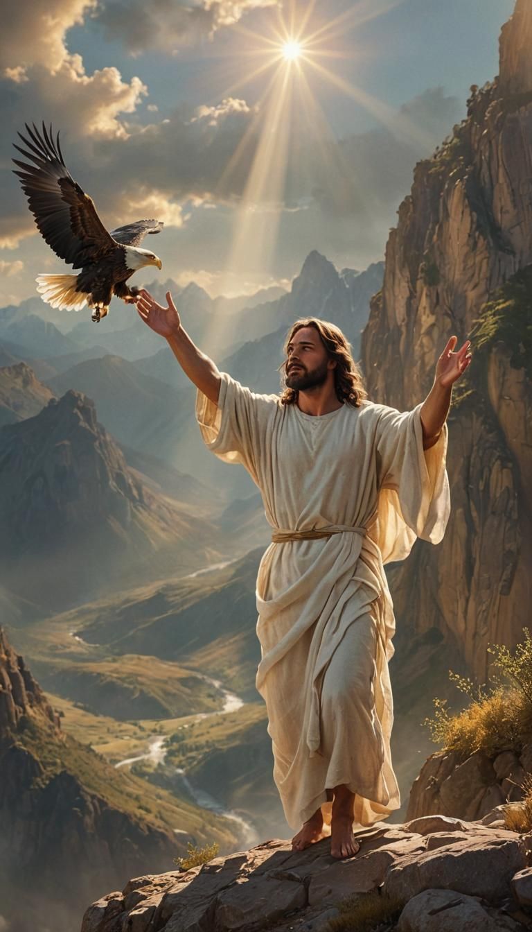 Jesus Releases Eagle: Photorealistic Digital Painting