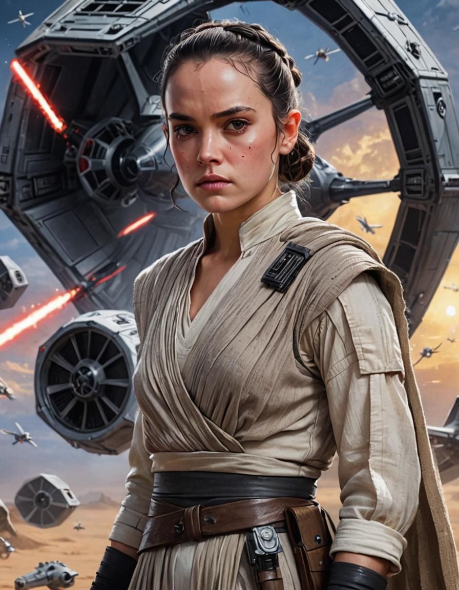 Rey Skywalker with Tie Fighter Background