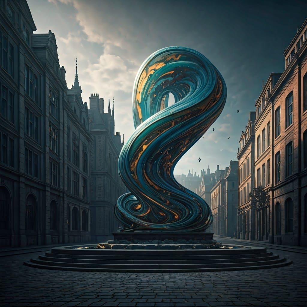 Epic Surreal Fantasy Sculpture in a Vibrant Town Square