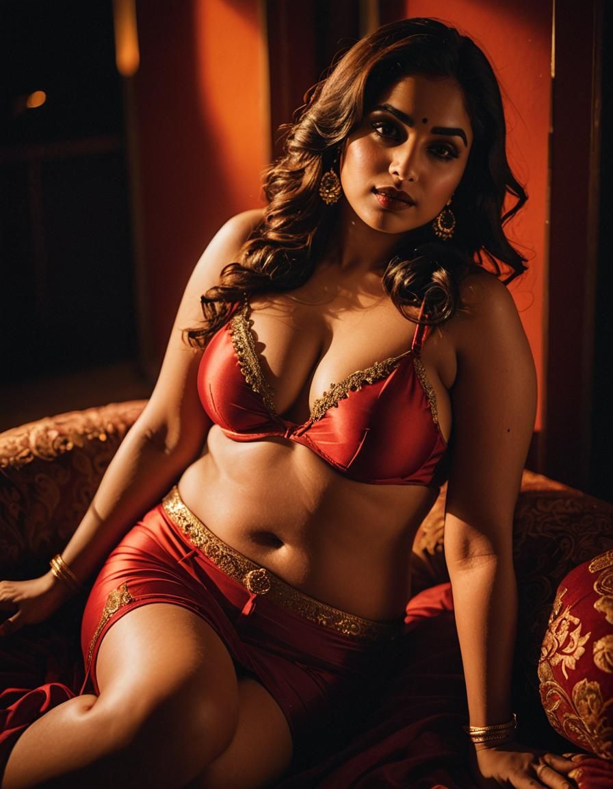 Voluptuous Woman in Red: Cinematic Film Aesthetic
