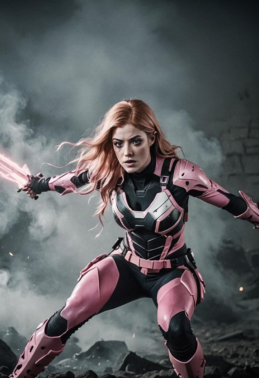 Vigilante Superhero in Pink Armor: Comic Book Style