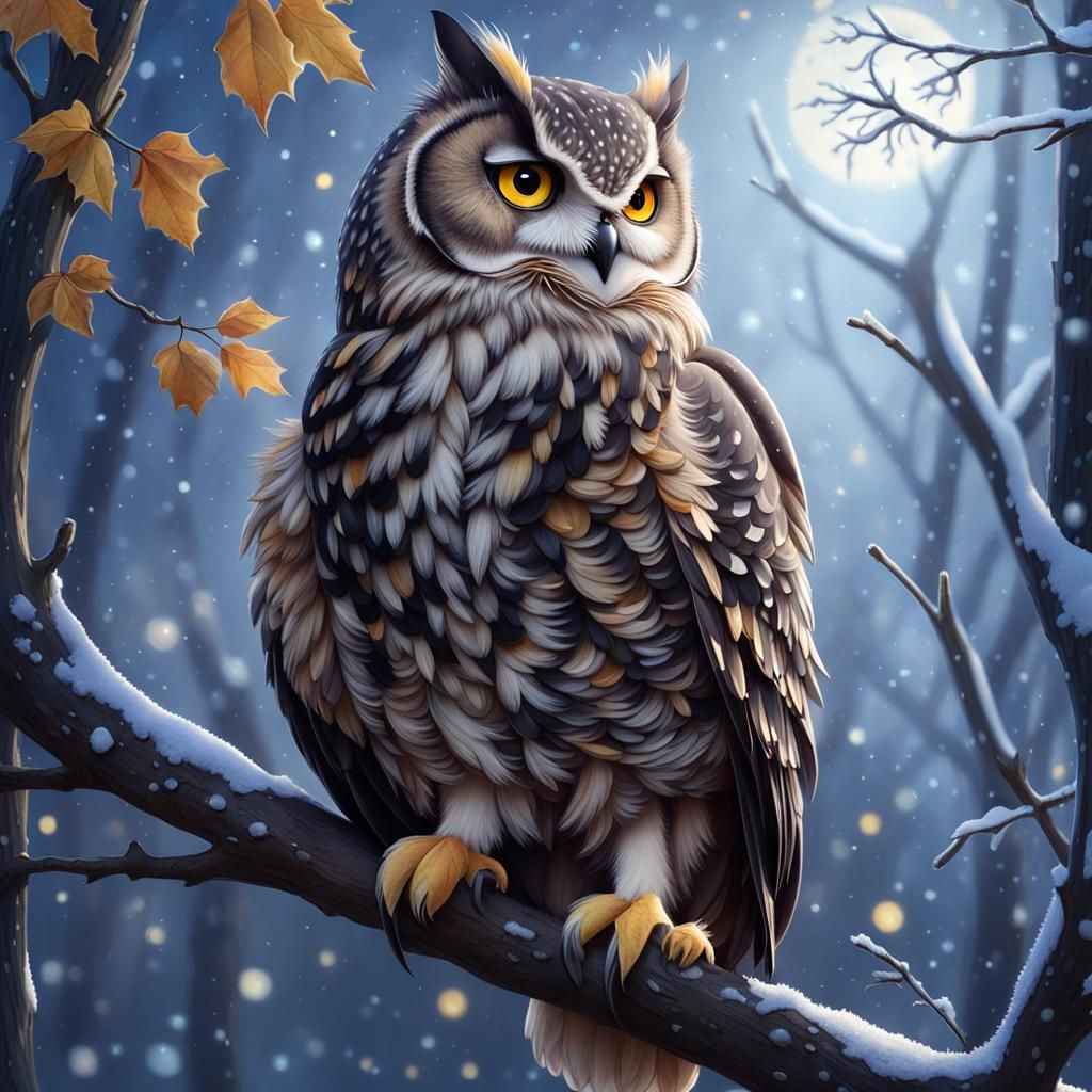 Upset Owl-Cat in Pixar Style with Autumn Ambiance