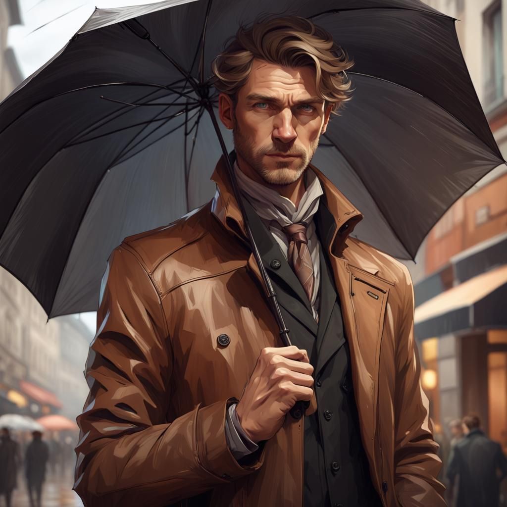German Man Portrait with Umbrella in Art Nouveau Style