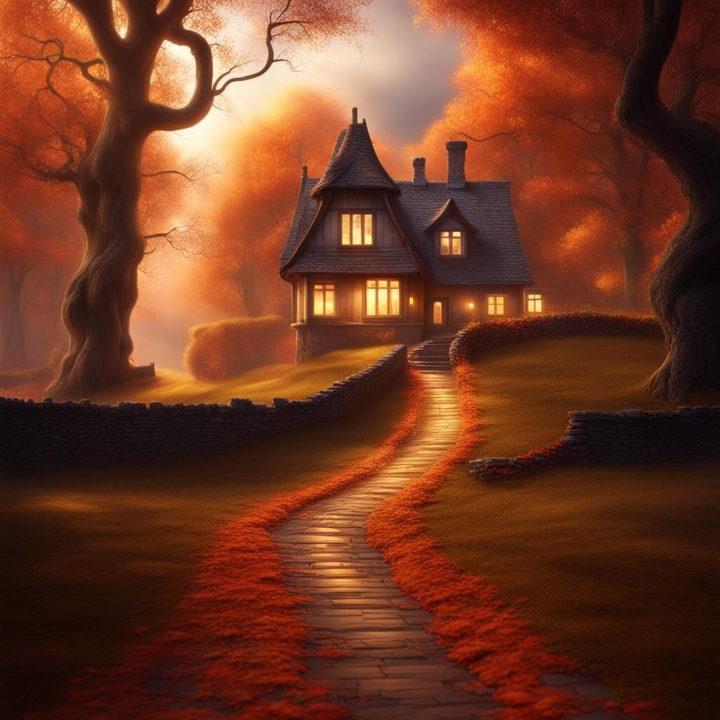 Mysterious Autumn House in Radiant Matte Painting