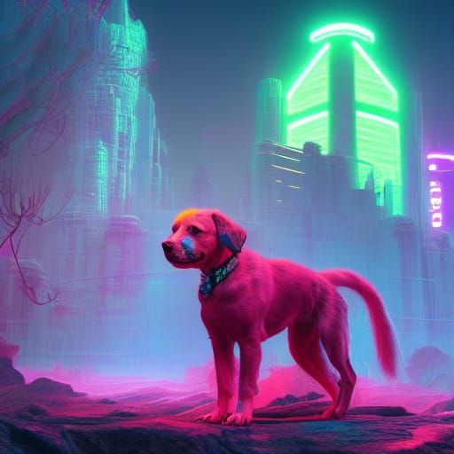 Neon Dog in Detailed Fantasy Concept Art