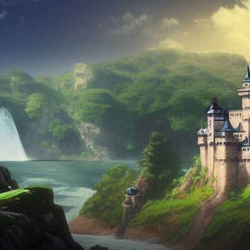 Studio Ghibli Castle Landscape in Anime Style