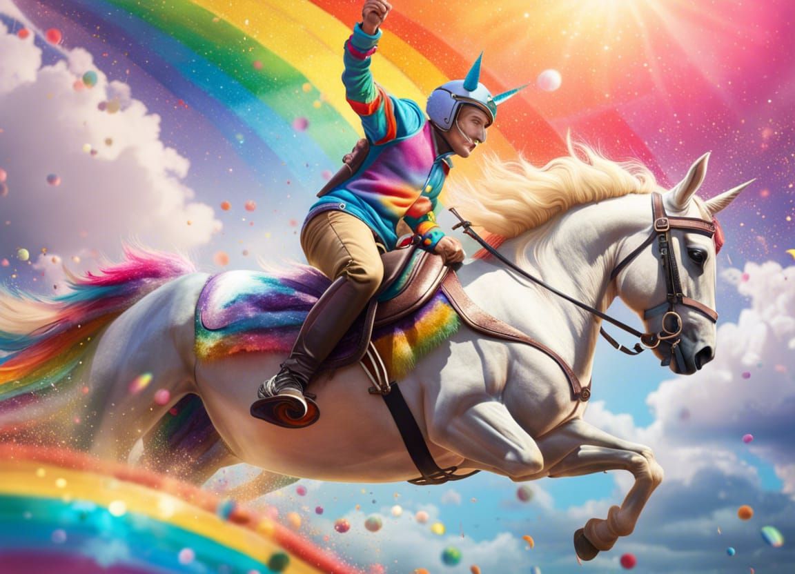 Rainbow Horse Selfie: Hyperrealistic Fantasy Art