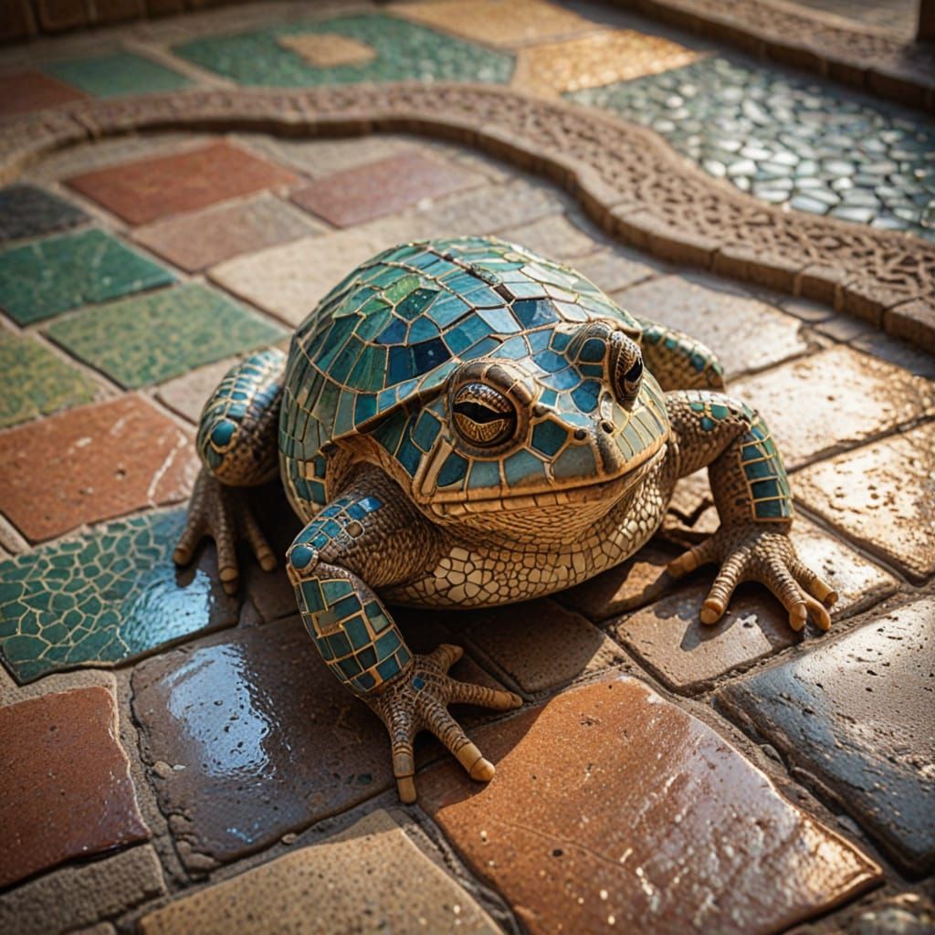 Ancient Toad in Vibrant Mosaic