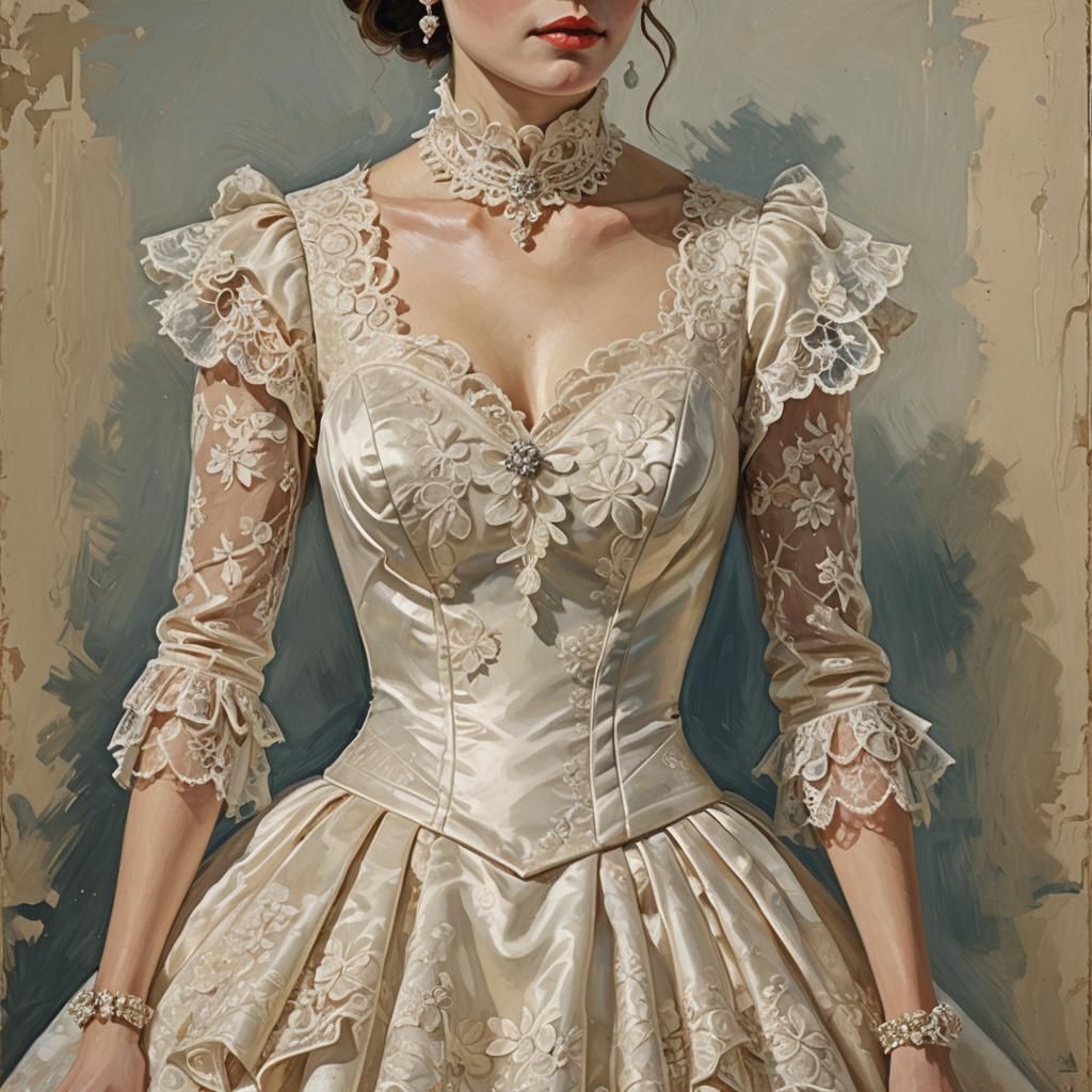 Cream Lace Wedding Dress, Oil Painting Style