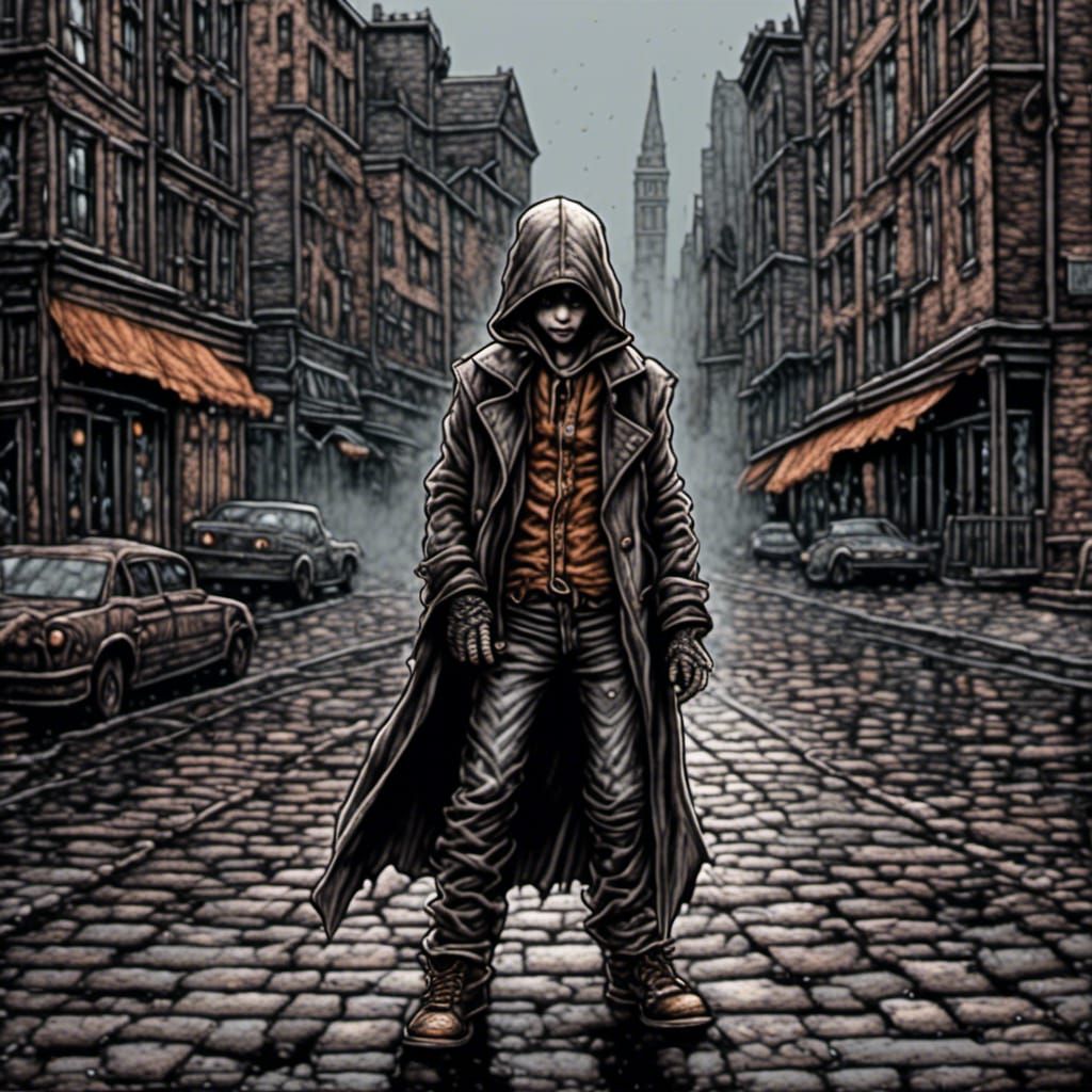 Gotham Hoodlum in Scratchboard Style