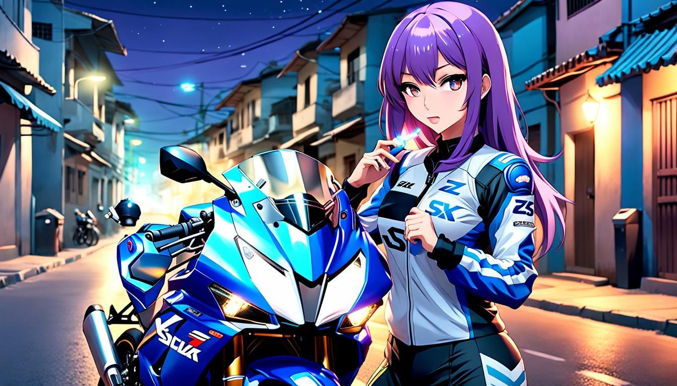 Anime Girl with Motorcycle in Salento, Digital Art