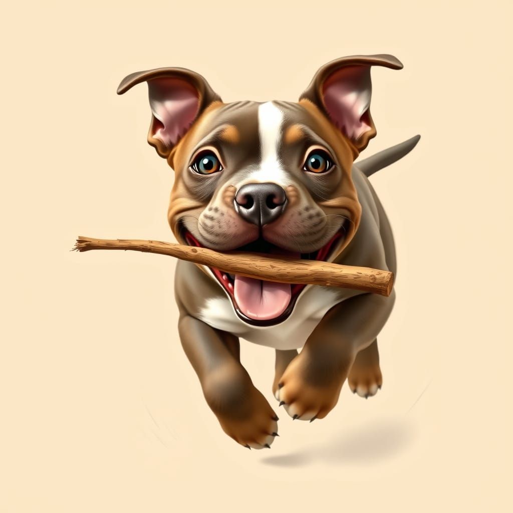 Joyful Pit Bull Puppy Illustration in Whimsical Style