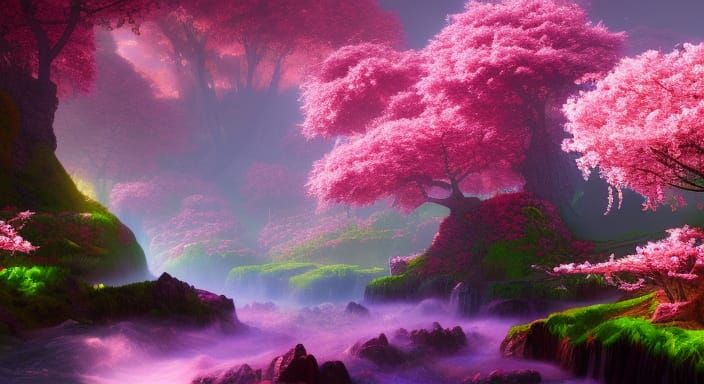 Spring Blossoms in a Fantasy Cavescape