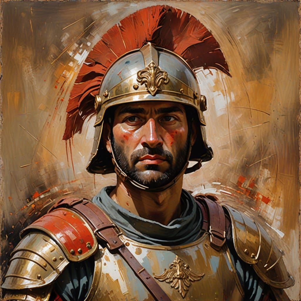 Impressionist Roman Soldier Portrait in Bronze Armor
