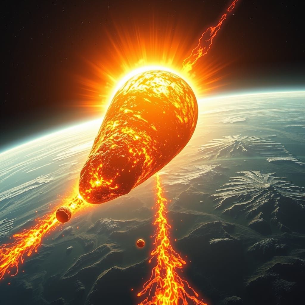 A Fiery Apocalypse: Orange-Hued Meteor Plunges Towards Earth