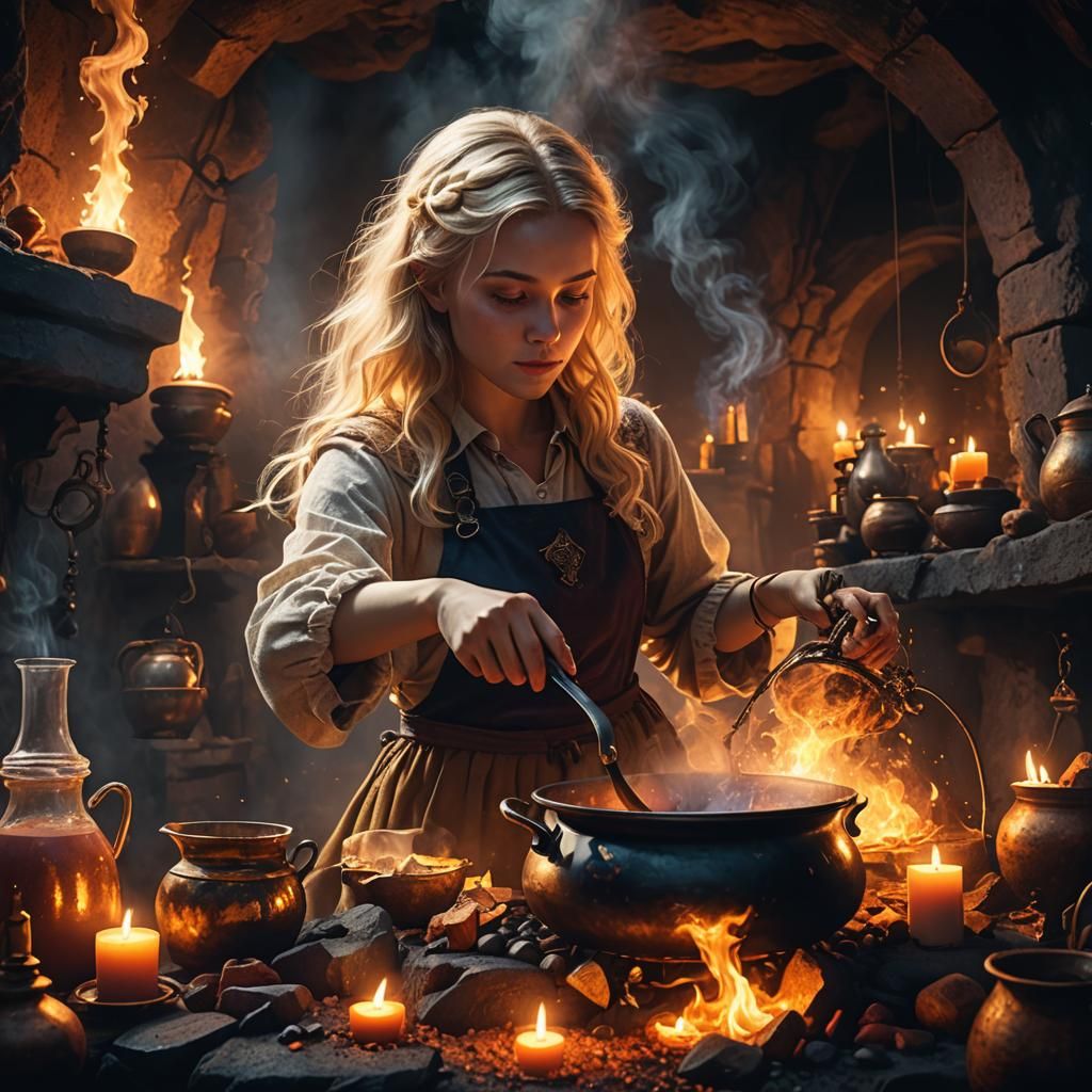Young Alchemist in a Dark Cave: Digital Matte Painting