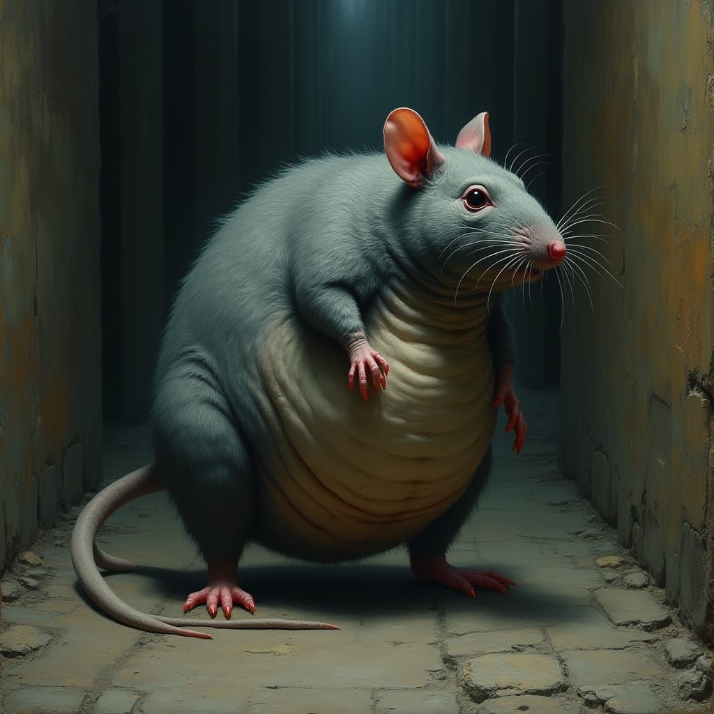 Morbidly Obese Rat in Dark Surrealism Style