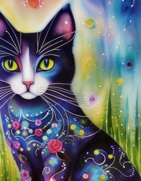 Attractive Khajiit Model in Whimsical Watercolor Style