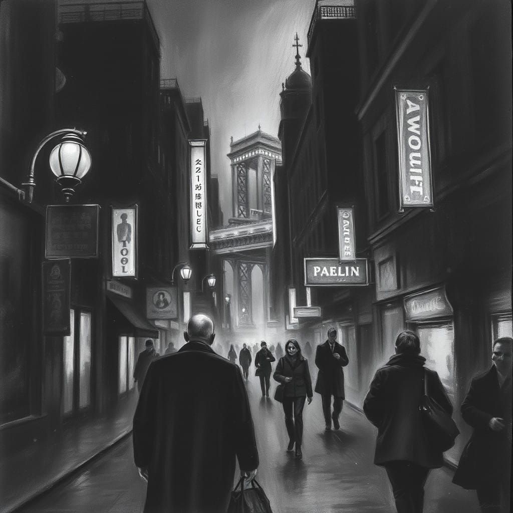 Film Noir Drawing in Hyperdetailed Charcoal Style