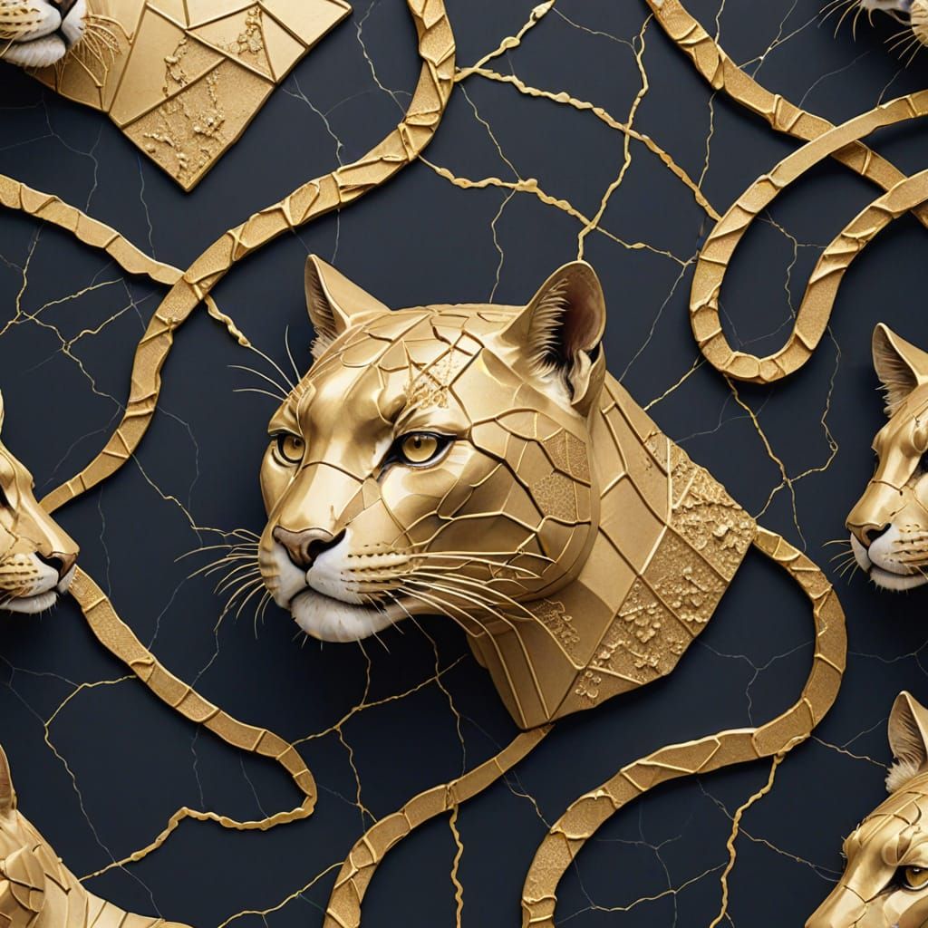 Wild Puma Revealed in Kintsugi Art