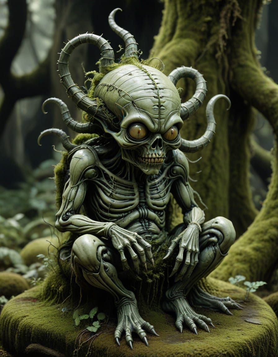 Macabre Creature Writhes Around Weathered Tombstone in Grote...