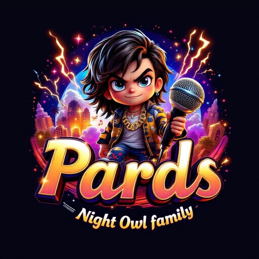 Youthful Hip-Hop Boy Logo with Night Owl Family Flag Backgro...