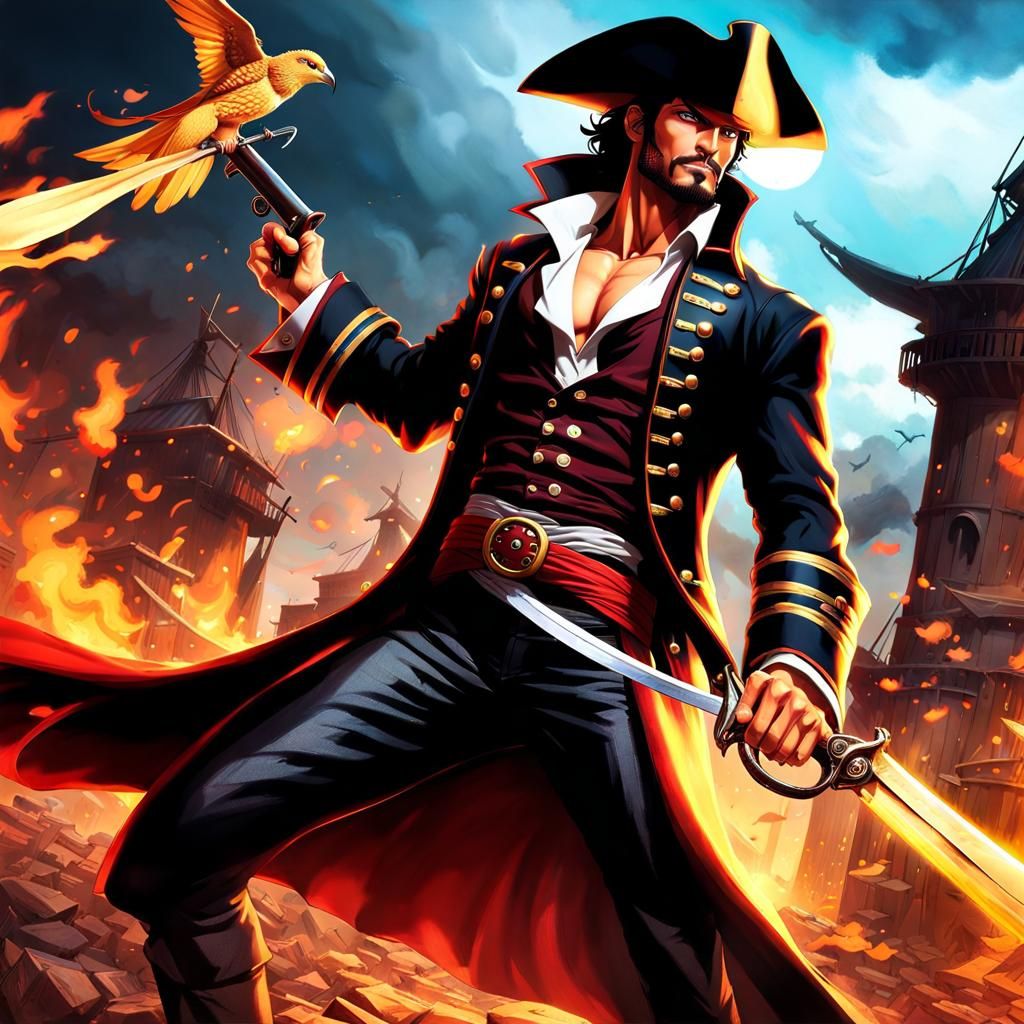 Legendary Pirate Mihawk Dracule Hawkeye: Action Movie Scene