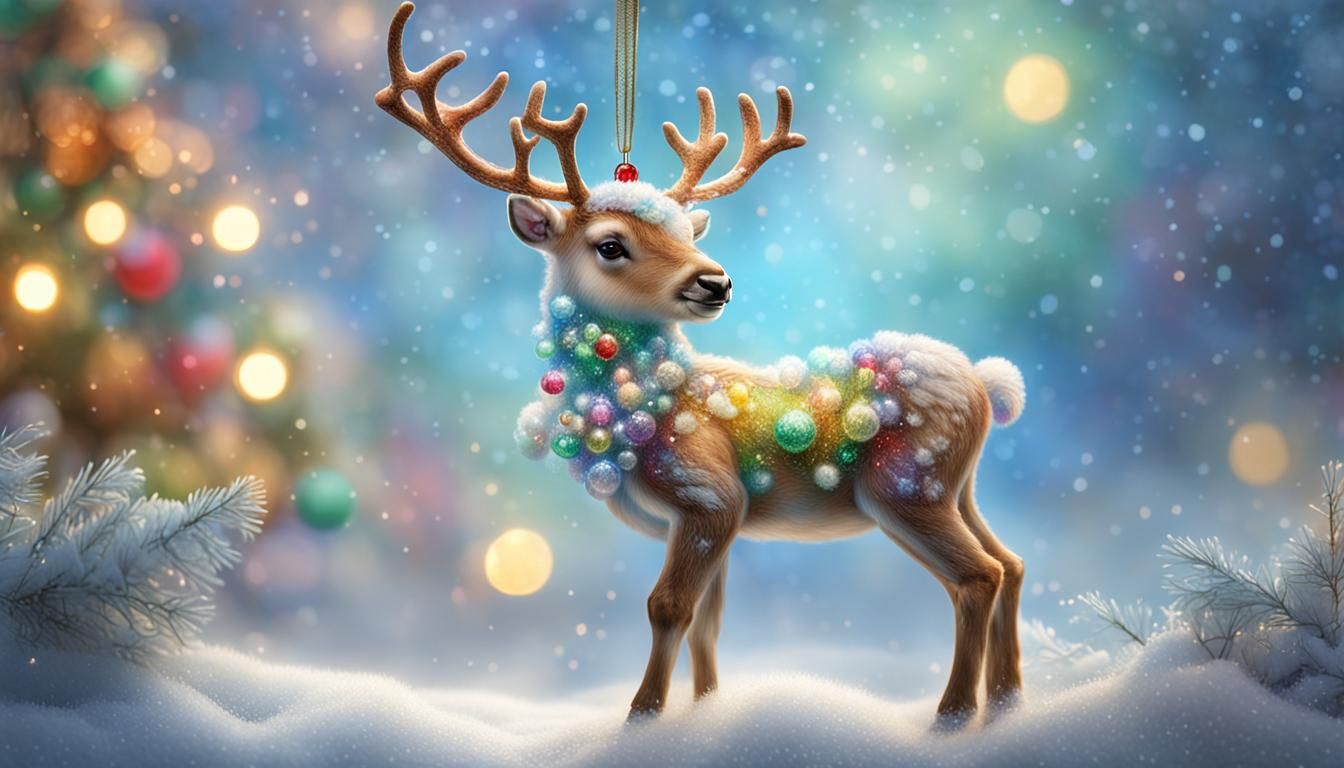 Baby Reindeer Christmas Ornament in Hyperrealistic Style