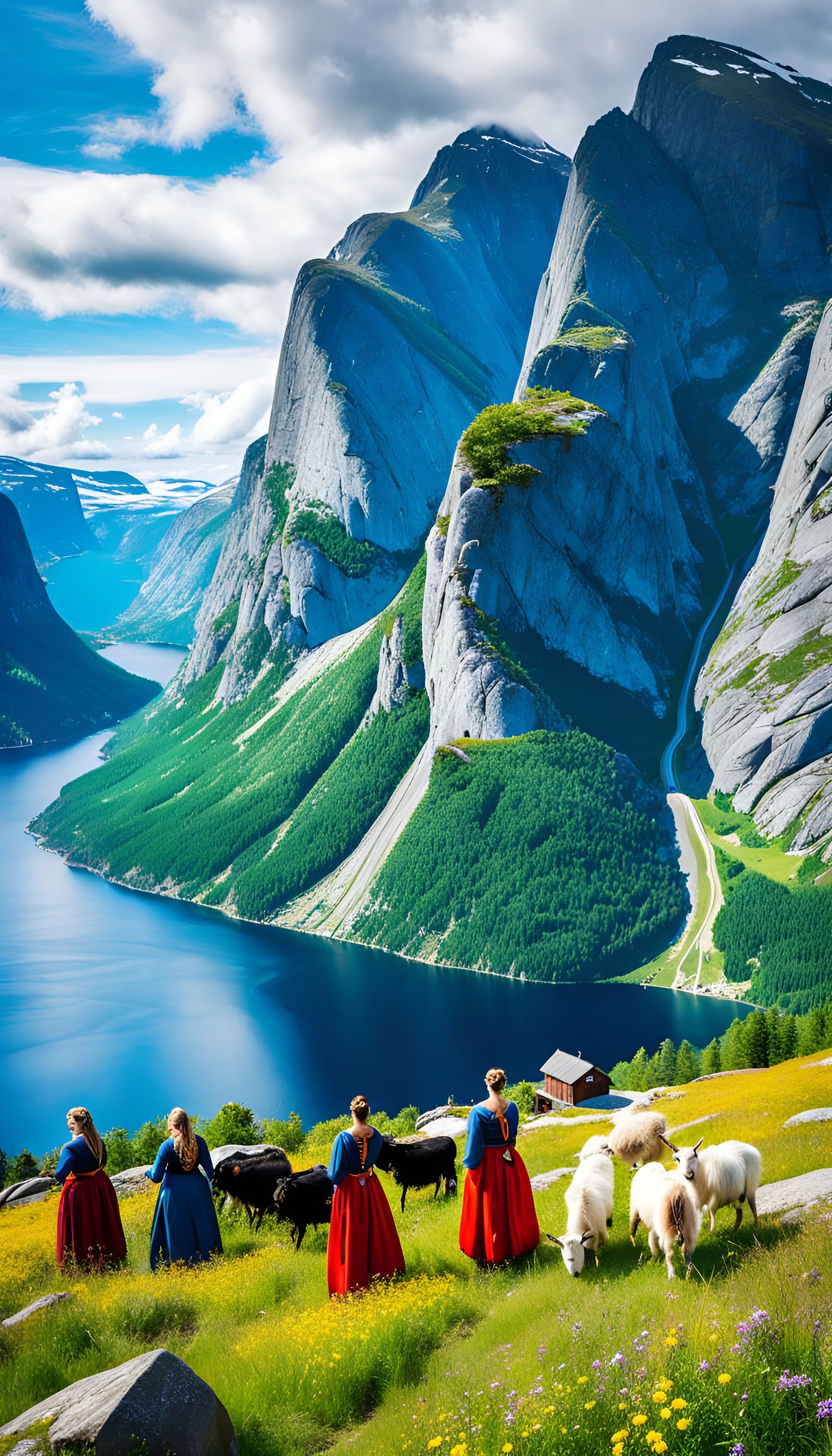 Picturesque Norwegian Farm by Fjord: Hyperreal Travel Photog...