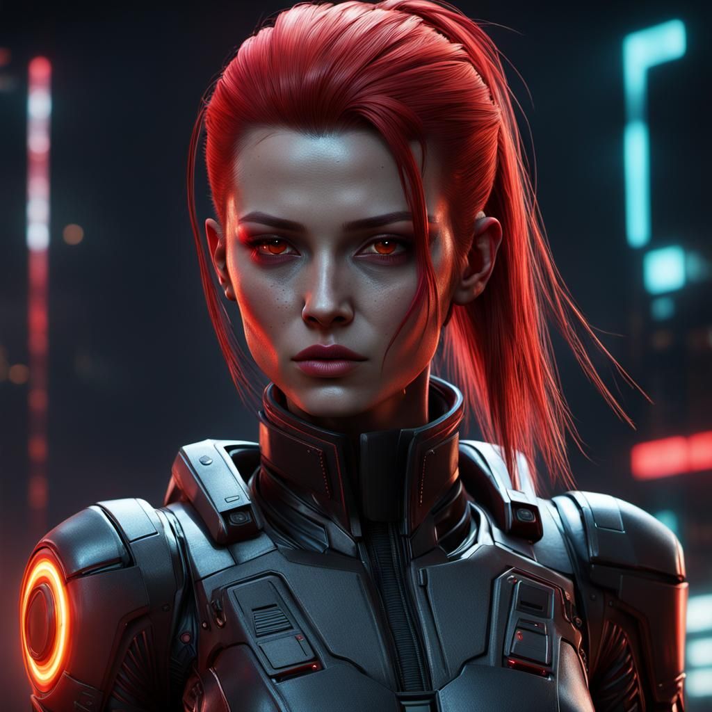 Alien Girl in Cyberpunk Battle Suit 3D Rendering