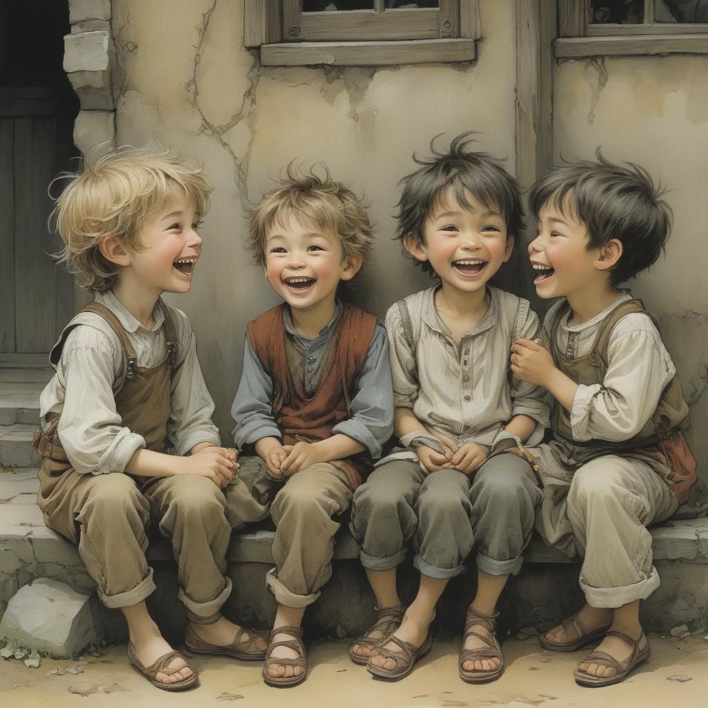 Siblings' Laughter: A Whimsical Illustration