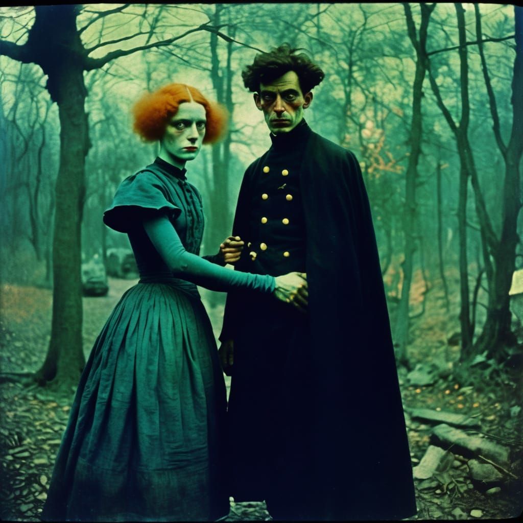 Surreal Dystopian Couple in Autochrome Style