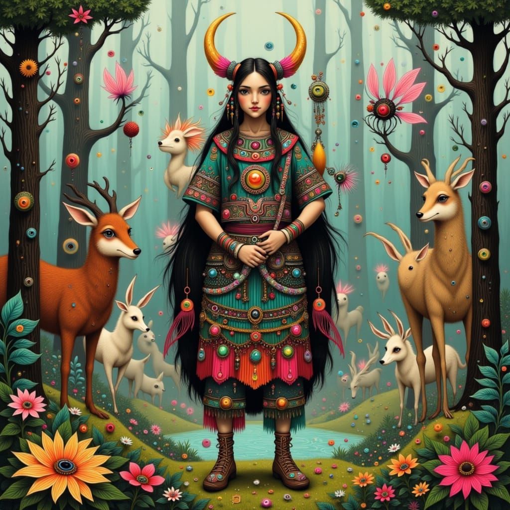 Nanabozho in Forest, Inspired by Native American Art