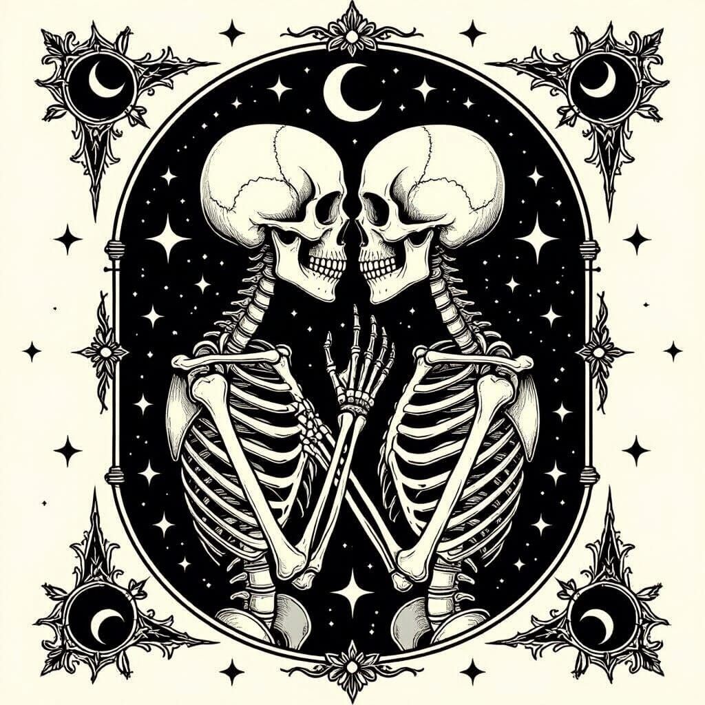 Mirrored Skeleton Lovers in Gothic Frame