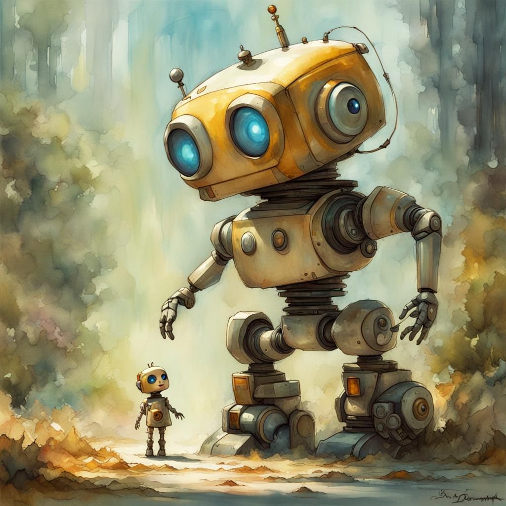 Cute Robot Says Thank You: DreamWorks Watercolor